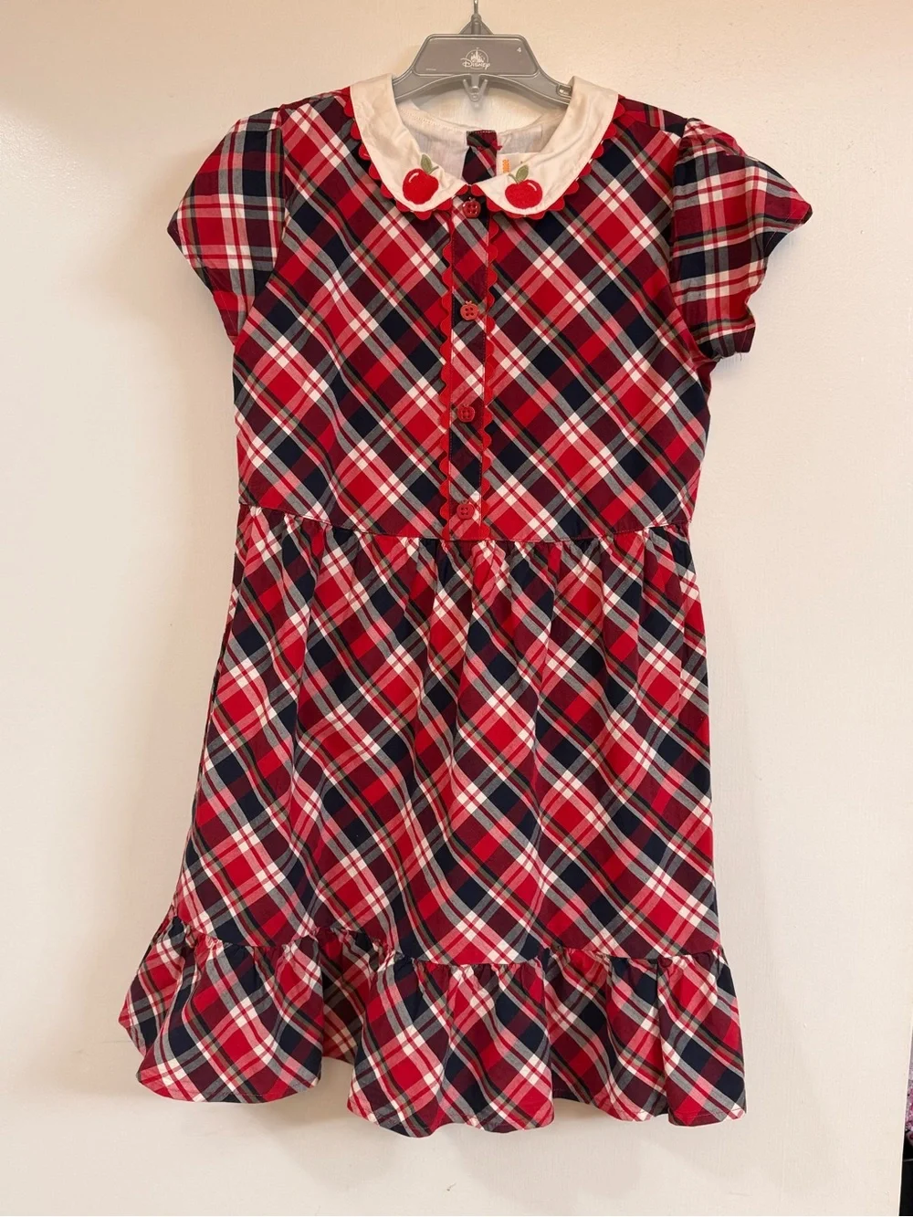 Gymboree White Cardigan with Red Apple Appliqués and Red Plaid Dress